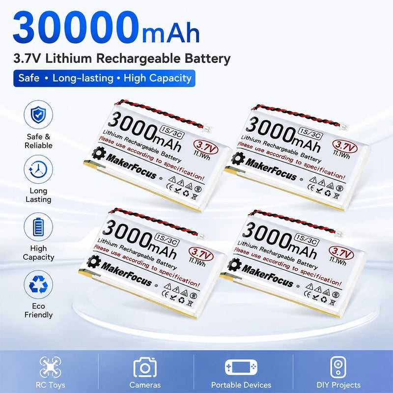 4PCS 3000mAh 3.7V LiPo Rechargeable Battery JST 1.25 for ESP32 LoRa Arduino DIY