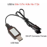 USB battery charger lead with SM-2P 2-pin female connector and inline voltage control