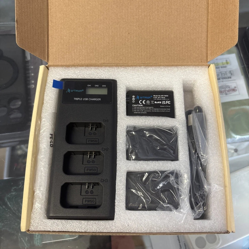 Artman 3-Pack NP-FW50 Battery & Upgraded 3-Slot LCD Charger Compatible w Sony... Battery