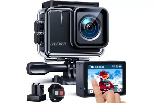 iZEEKER 4K Action Camera 20MP Waterproof 40M WiFi EIS Remote 2 Batteries