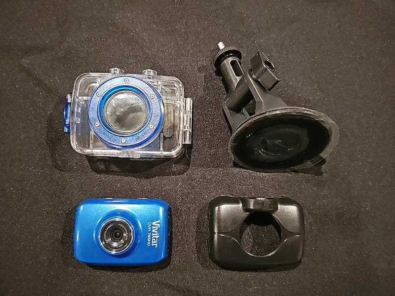 Vivitar DVR 785HD Camcorder Blue waterproof case dash mount parts or repair lot