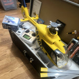 Yellow RC helicopter with controller, in retail box