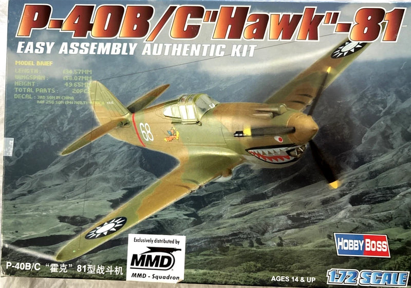 VTG Model Kit Hobby Boss P-40B/C  Hawk-81  Scale 1:72  #80209 NIB
