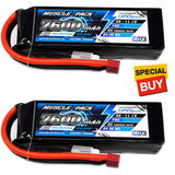 NHX 7600mAh LiPo battery pack with blue label and red Deans-style connector