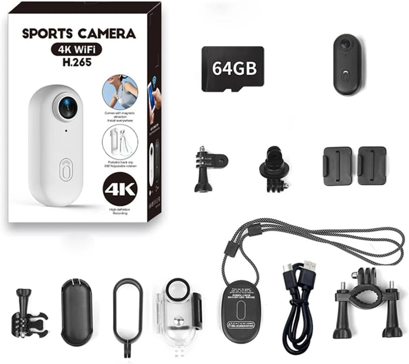 4K Mini Action Camera with 64GB, Magnetic Clip for Travel & Outdoor Fun