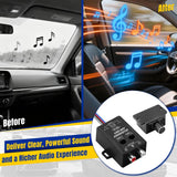 2-channel line output converter adapter with RCA inputs and gain knob, compact black unit