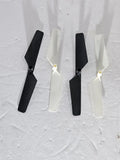 Quadcopter rotor blade set of four: two black and two white blades