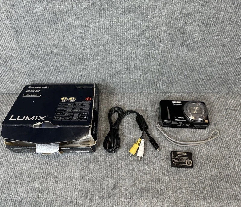 Panasonic LUMIX DMC-ZS8 14.1MP 16x Zoom Digital Camera Black w Battery Box