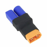 EC5 to XT60 male plug adapter, no-wire connector with blue tabs and orange XT60 tip