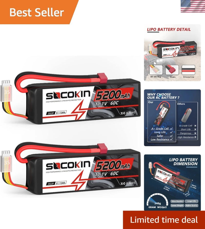 11.1V 5200mAh Lipo Battery 3S with Deans T Plug Lipo Battery 60C for RC Car M... Battery