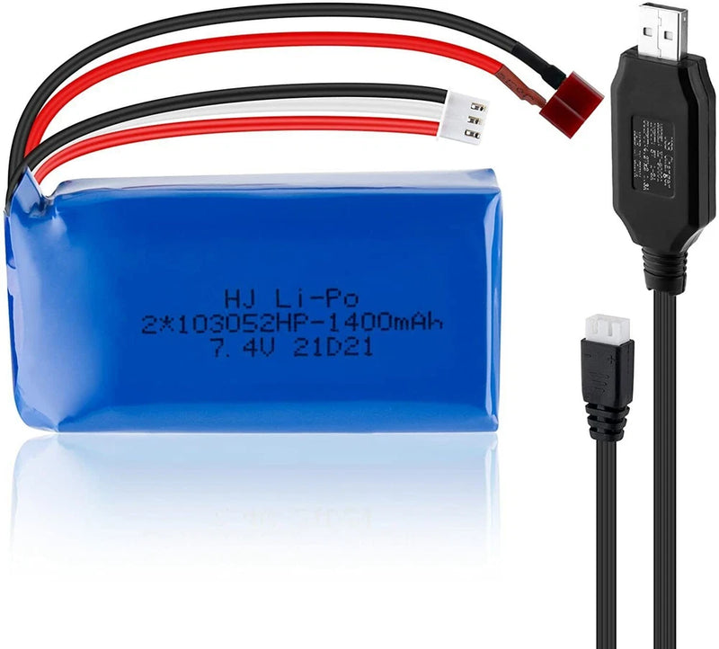 7.4V 1400mAh Battery + USB Charger for WLtoys A959-b/A969-b/A979-b/K929-B RC Car