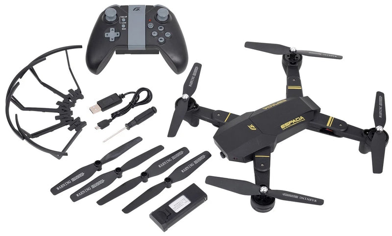 G Force GB100 FPV drone kit with quadcopter, controller, batteries, and props