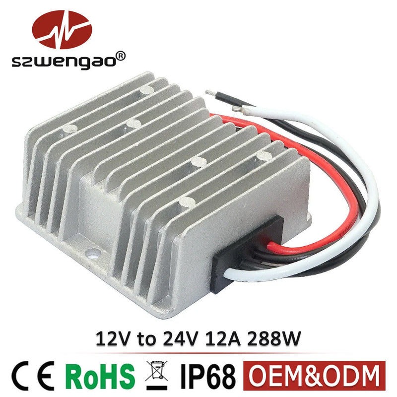 12V liter 24V 12A high power car waterproof DC-DC boost power module