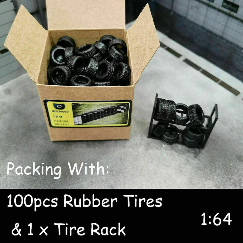 1/43 1/64 RC Car Rubber Tires DIY Car Model Diorama Display 80-100Pc With Rack