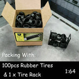 1/43 1/64 RC Car Rubber Tires DIY Car Model Diorama Display 80-100Pc With Rack