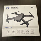 NEHEME NH525 folding drone box with printed quadcopter and features icons