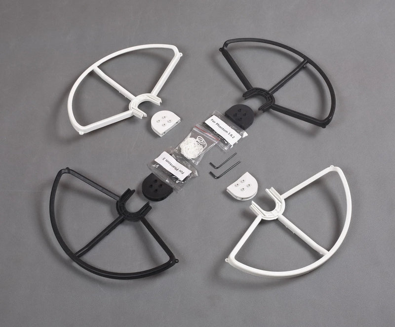 Snap-on quick-mount prop guards set, four guards in white and black