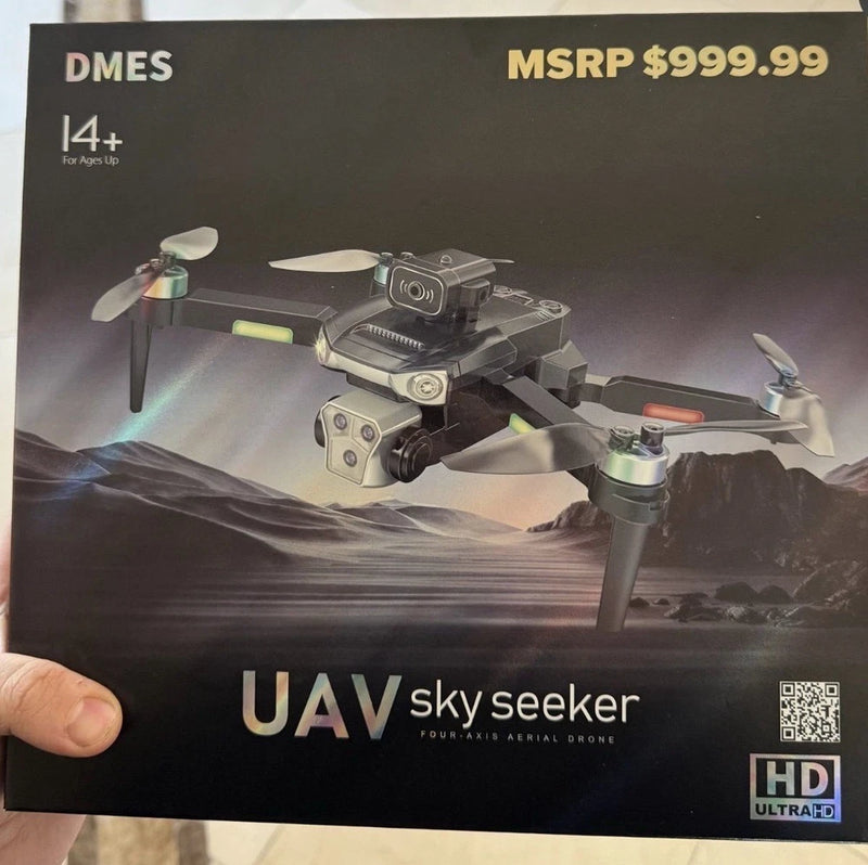 DMES four-axis drone retail box with 4K HD camera and UAV sky seeker text