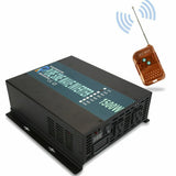 Black 1500W pure sine wave inverter with LCD, AC outlets, and plug-in remote switch
