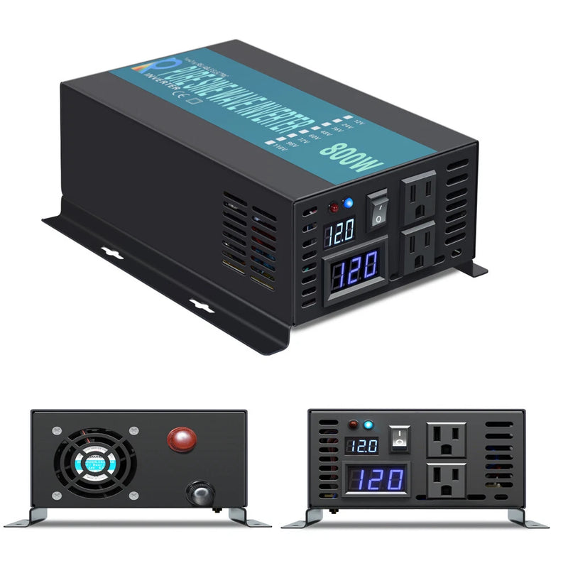 800W Pure Sine Wave Inverter 12VDC to 120VAC Solar Power RV Converter Off-Grid