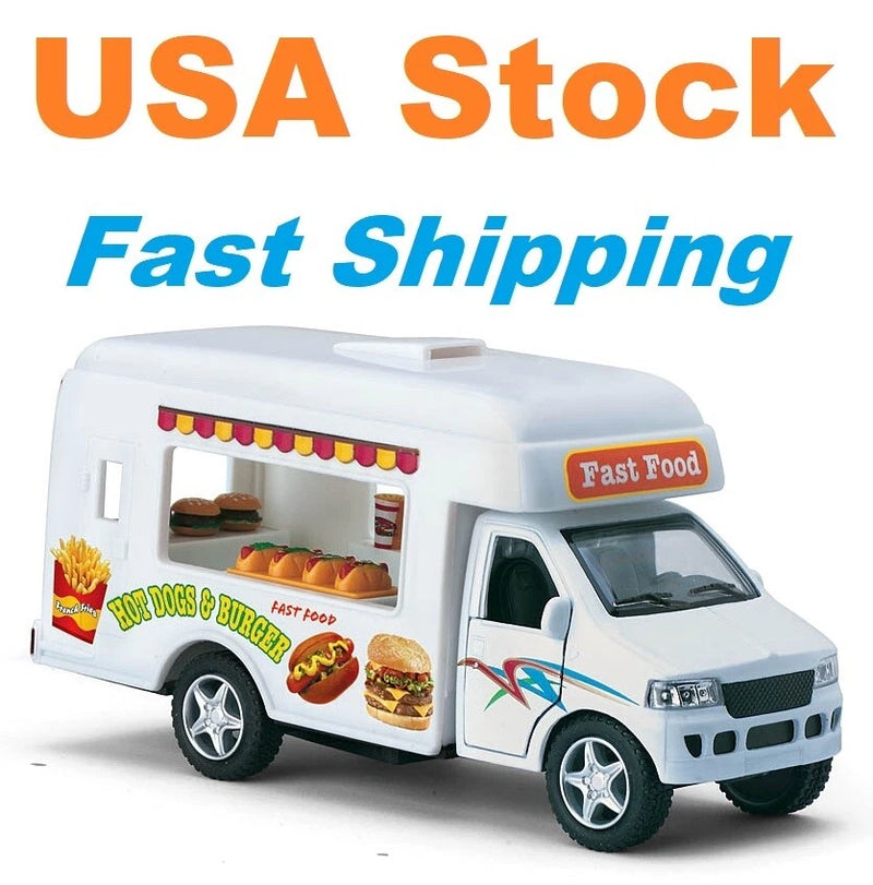 Fast Food Truck, Hot Dog, Burger, Beverage, Diecast Model Toy Car, Kinsfun, 5"
