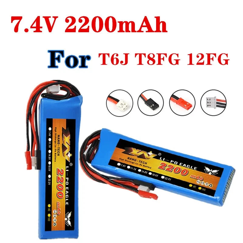 2pcs 7.4V 2S 2200mAh 8C LiPO Battery JST Futaba JR plug for Radio Controller TX Battery