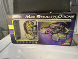 Mini stealth drone toy quadcopter in retail box with green propeller graphics