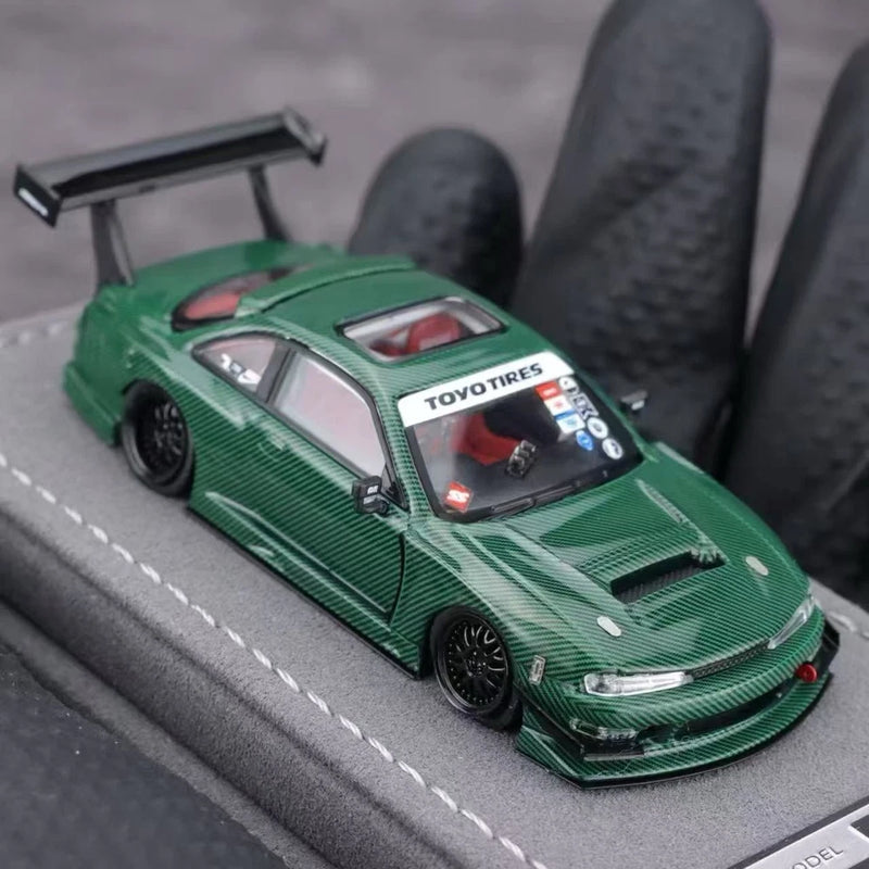 Mortal 1:64 for S14 GT SPEC V2 Diecast Car Model Green Carbon Collectible Gifts