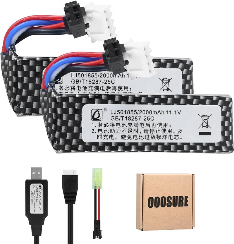 11.1V 2000mAh SM2P Li-ion Battery for WPL RES V-3 ESC 1/16 Crawler Water Gun Toy Battery