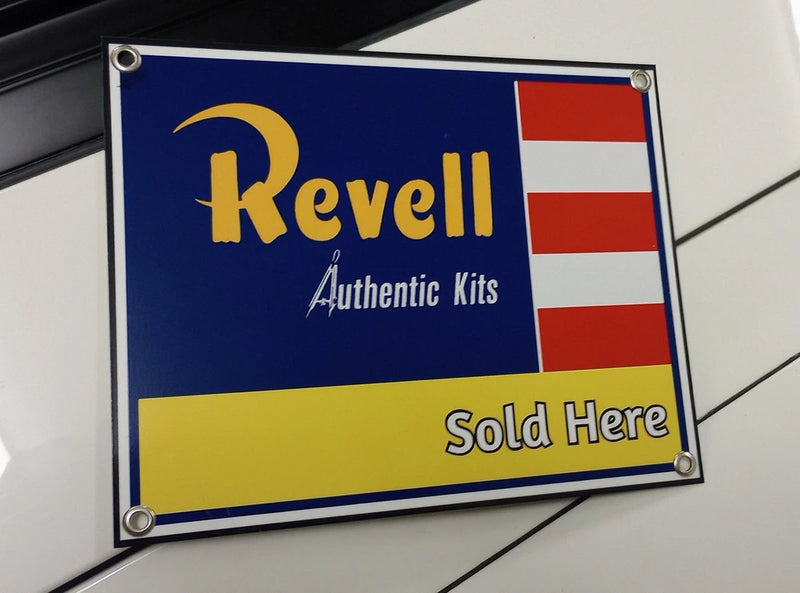 Revell shop sign blue yellow red stripes Authentic Kits Sold Here