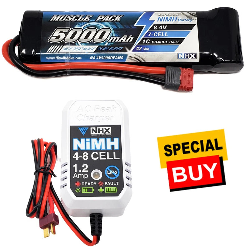 NHX RC 8.4V 5000mAh 7-Cell Nimh Battery w/ DEANS Connector / ezWall Charger Battery