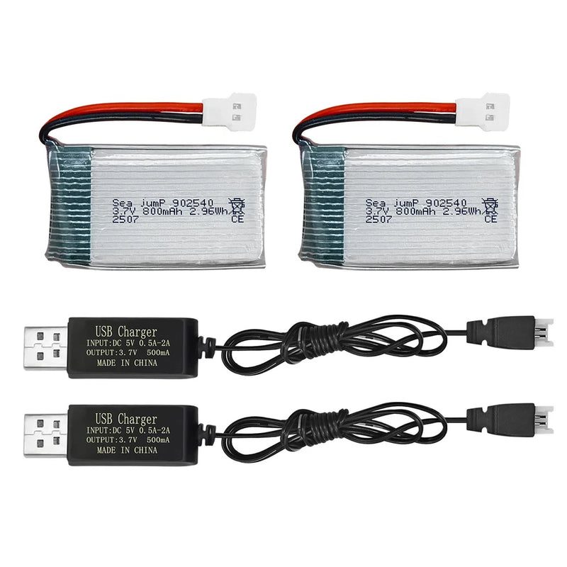 2PCS 3.7V 800mAh 25C Lipo Battery with Molex Plug and USB Charging Cable Comp...