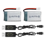 2PCS 3.7V 800mAh 25C Lipo Battery with Molex Plug and USB Charging Cable Comp...