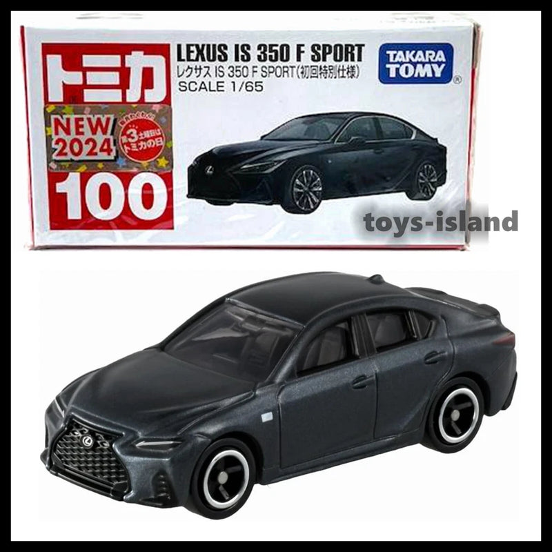TOMY die-cast Lexus sedan model car in dark gray, front 3/4 view, silver wheels
