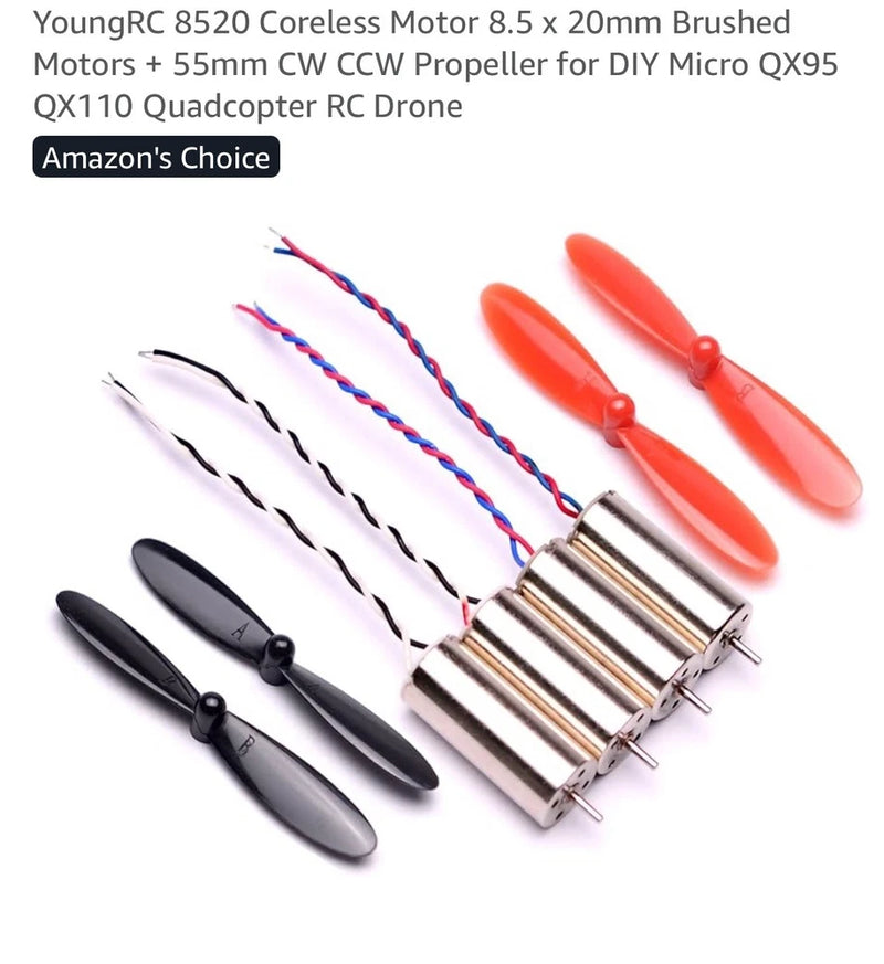 YoungRC Coreless Motor 8.5 x 20mm;55mmCW CCW Propeller DIY MicroQX95, QX110Drone