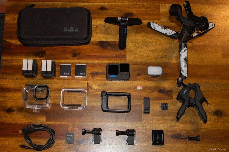 GoPro HERO11 Black action camera kit with gimbal, mounts, screens, cases