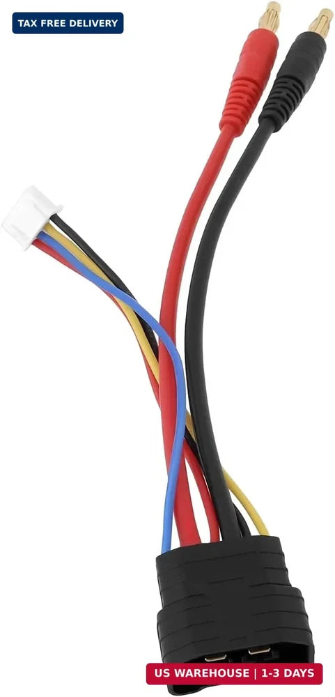 RC LiPo 3S hard-case battery connector cable adapter, red/black leads with black plug