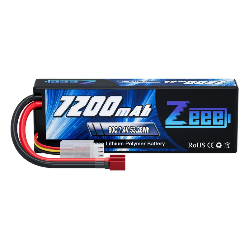 -Zeee 2S Lipo Battery 7200mAh 7.4V 80C Hard Case with Deans T Style Connector
