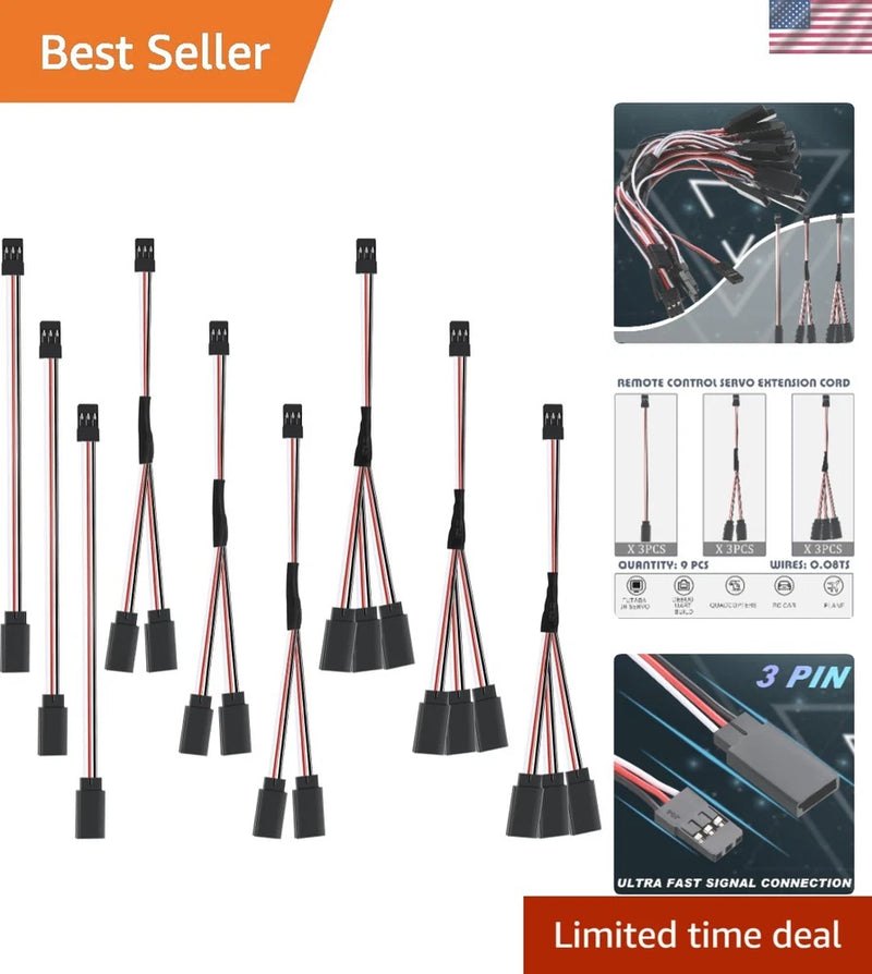 9 Pieces Mixed Style Y Connector Servo Extension Cord Set Converter