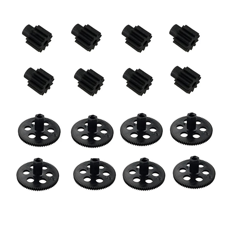 16-piece RC drone motor gear pinion set with black plastic gears and pinions