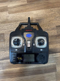 SYMA 2.4G black drone remote transmitter with blue button and twin controls