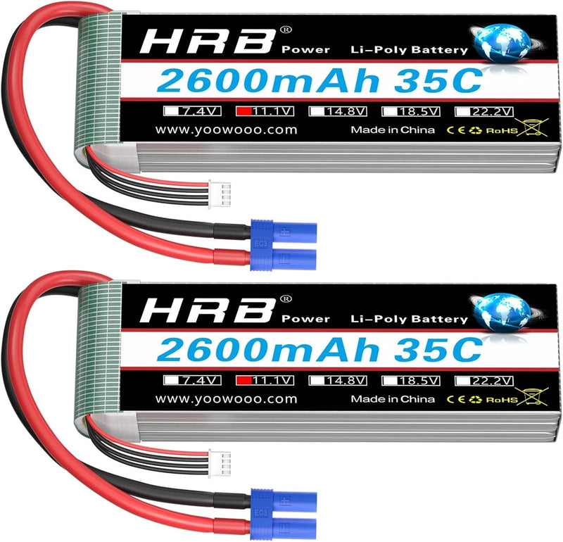 2PCS 3S 2600mAh Lipo Battery 11.1V 35C EC3 Compatible with RC Battery