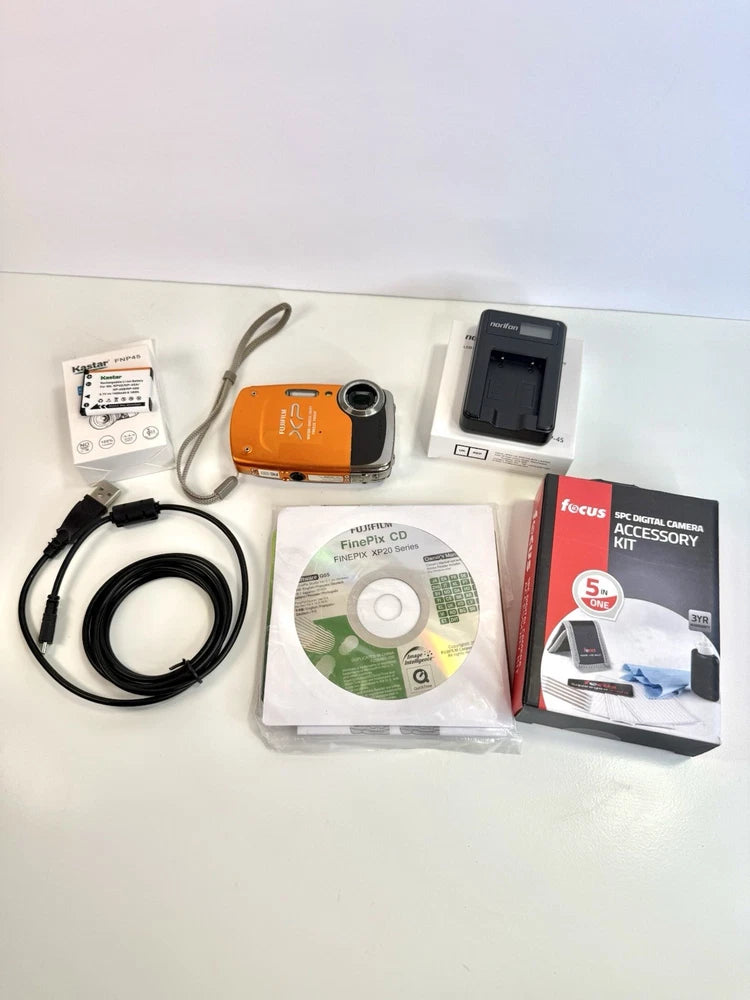 Fujifilm FinePix XP20 Orange Optical Zoom Waterproof Digital Camera Bundle