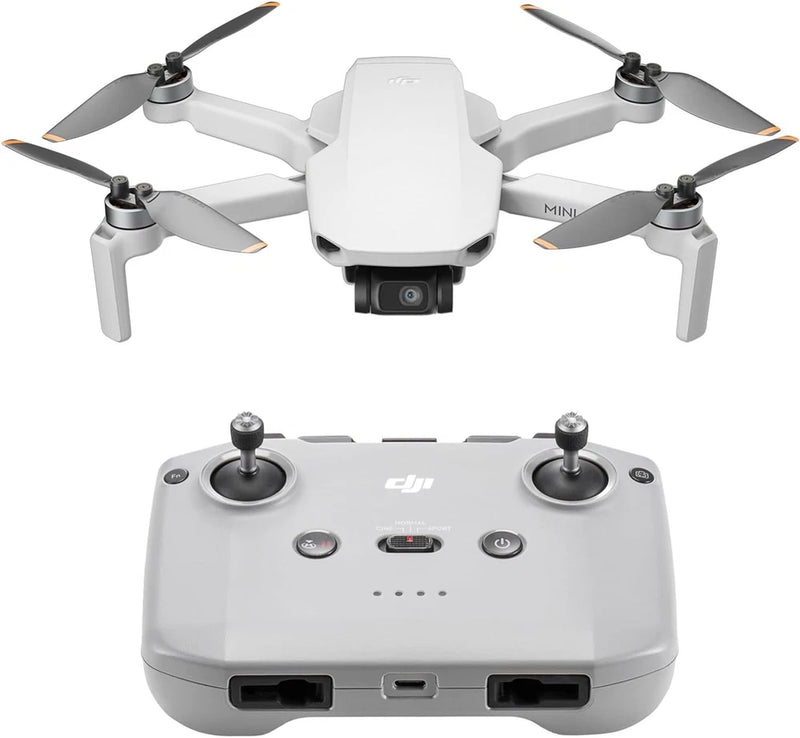 White foldable quadcopter drone with 4 propellers and front camera module