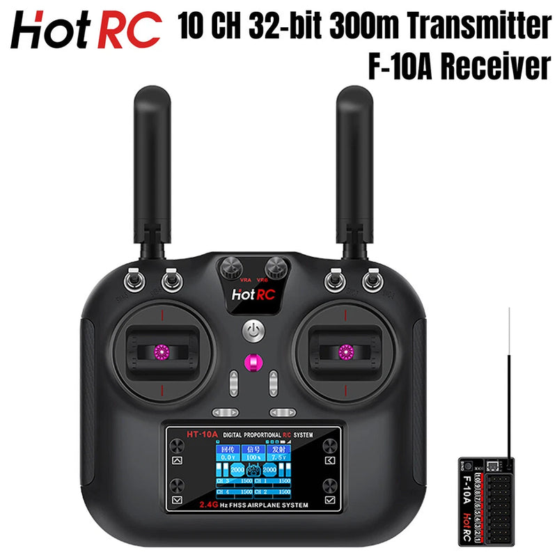HOTRC HT-10A RC Transmitter 10CH with Receiver For RC Airplanes Boats Car Drones