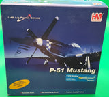 1:48 scale P-51 Mustang die-cast model airplane box, dark blue with front aircraft art