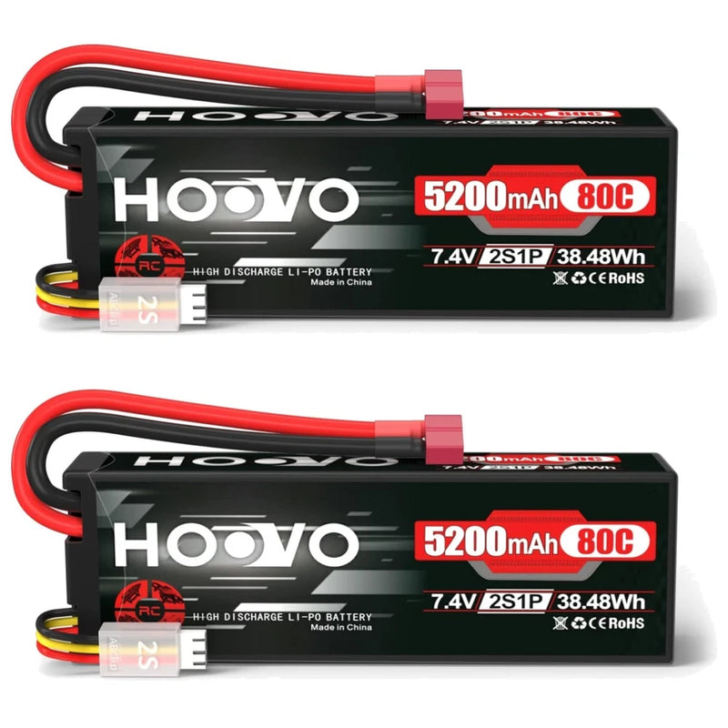2 Pack 7.4V 5200mAh 80C RC LiPo Battery Set Battery