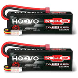 2 Pack 7.4V 5200mAh 80C RC LiPo Battery Set Battery
