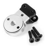 Aluminum RC servo saver steering with built-in spring and black mounting bolts, silver body