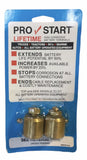 Non-corrosive battery terminal caps, brass-colored pair on blue packaging card